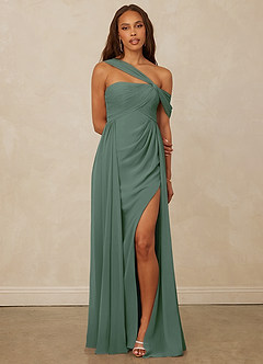 Christian Siriano Bridal for Azazie 1014 Bridesmaid Dresses Eucalyptus A-Line Off the Shoulder Chiffon Dress image1
