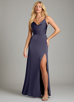 Azazie Sarella Vestidos de damas de honor Vestido de Tormenta de Satén Elástico de Corte en A con Plisado image4