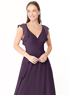 Azazie Yoko Bridesmaid Dresses Plum A-Line Ruched Chiffon Dress image5