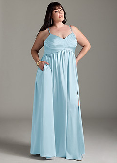Azazie Alia Vestidos de damas de honor Vestido de Azul Cielo de Satén Elástico de Corte en A con Plisado image11