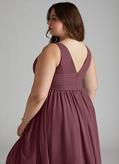 Azazie Yetta Maternity Bridesmaid Dresses A-Line V-Neck Gathered Chiffon Floor-Length Dress image12