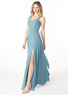 Azazie Julie Bridesmaid Dresses Moody Blue A-Line Sweetheart Neckline Chiffon Dress image3