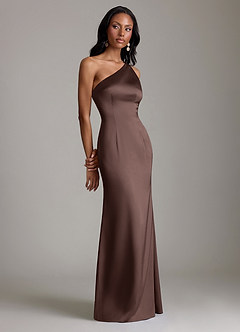 Azazie Voni Vestidos de damas de honor Vestido de Ganache de Satén Elástico de Corte Sirena con Hombro unilateral image1