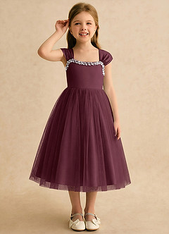 Azazie Yosemite Robe Demoiselle D'honneur Fillette Robe Princesse en Tulle Encolure en Forme de Cœur Cabernet image5