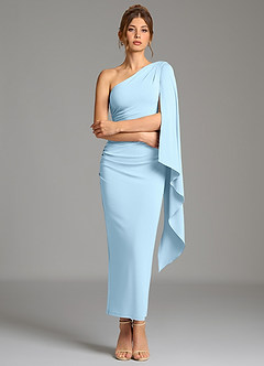 Azazie Jana Robes de demoiselle d'honneur Robe Fourreau en Jersey extensible de qualité supérieure Manche longue Bleu Ciel image3