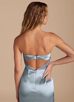 Azazie Leonis Bridesmaid Dresses Dusty Blue Mermaid Pleated Metallic Satin Convertible Dress image4