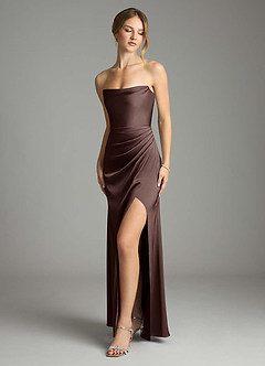 Azazie Leonis Bridesmaid Dresses Ganache Mermaid Pleated Stretch Satin Convertible Dress image1