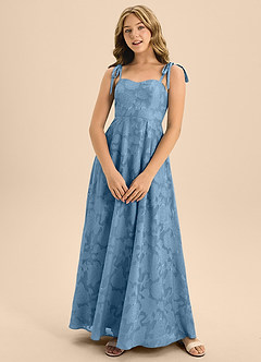Azazie Rosey Junior Steel Blue A-Line Sweetheart Neckline Floral Burnout Dress image1