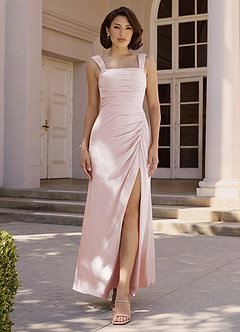 Azazie Jesaphine Brautjungfernkleider Etui Schleifen Chiffon Kleid Zartrosa image2