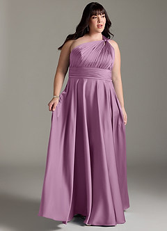 Azazie Charlize Bridesmaid Dresses Wisteria A-Line One Shoulder Stretch Satin Dress image11