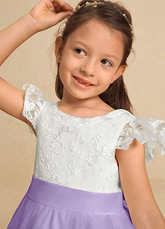 Azazie Vetty Flower Girl Dresses Ivory Lilac A-Line Lace Tulle Dress image8