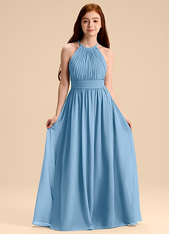Azazie Malone Junior Vestido de Azul Acero de Gasa de Corte en A con Plisado image3