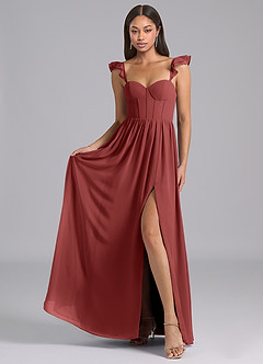 Azazie Denisse Bridesmaid Dresses Terracotta A-Line Ruched Chiffon Dress image4