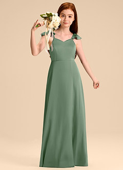 Azazie Everett Junior Abito A-Line in Raso Elasticizzato Fiocco Matcha image5