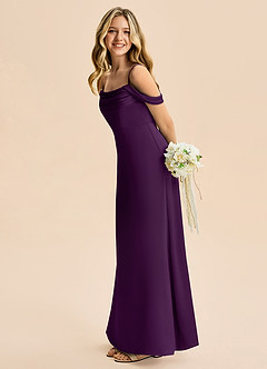 Azazie Lettie Junior Grape A-Line Off the Shoulder Stretch Satin Dress image1
