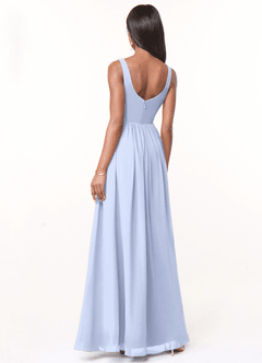 Azazie Keyla Bridesmaid Dresses Ice A-Line V-Neck Pleated Chiffon Dress image2