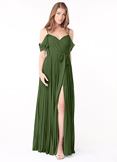 Azazie Lyney Jurken voor bruidsmeisjes Jurk van Chiffon met A-Lijn Off the Shoulder Olijf image1