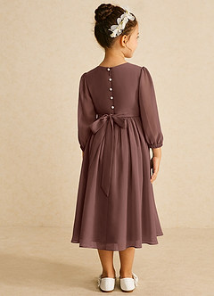 Azazie Lolo Robe Demoiselle D'honneur Fillette Robe Trapèze en Mousseline de soie avec manches Expresso image5