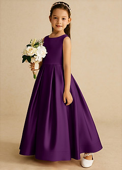 Azazie Cailee Flower Girl Dresses Grape Ball-Gown Pleated Matte Satin Dress image2