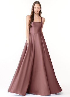Azazie Neve Bridesmaid Dresses Vintage Mauve Ball-Gown with Pockets Stretch Satin Dress image1