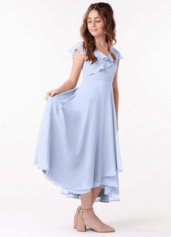 Azazie Posie Junior Ice A-Line Ruched Chiffon Dress image4