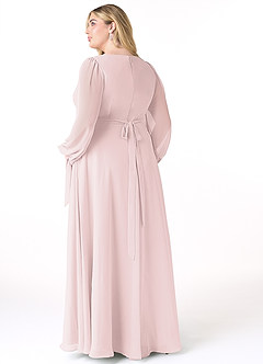 Azazie Leonia Bridesmaid Dresses Blushing Pink A-Line Long Sleeve Chiffon Dress image9