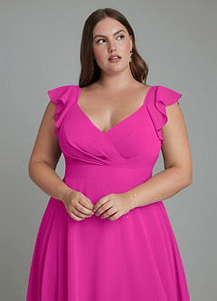 Azazie Leilani Robes de demoiselle d'honneur Robe Trapèze en Mousseline de soie Plissé Fuchsia image11
