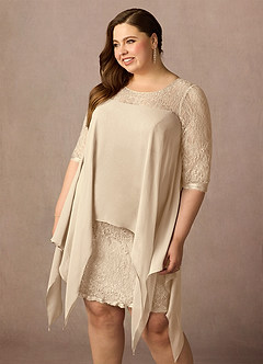 Azazie Flo Mère de la mariée Robes Robe Trapèze en Mousseline de soie Dentelle Champagne image11