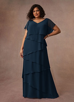Azazie OHara Mother of the Bride Dresses Dark Navy A-Line V-Neck Chiffon Dress image12