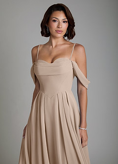 Azazie Loisa Bridesmaid Dresses Taupe A-Line Corset Chiffon Convertible Dress image3