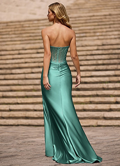 Glint Green Asymmetrical Rhinestone Prom Dress image2