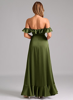 Azazie Lyra Bridesmaid Dresses Olive A-Line Off the Shoulder Stretch Satin Convertible Dress image6
