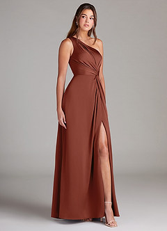 Azazie Brooke Jurken voor bruidsmeisjes Jurk van Stretch Satijn met A-Lijn One-Shoulder Kastanjebruin image4