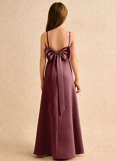 Azazie Joella Girls Formal Flower Girl Dresses Desert Rose A-Line Pleated Matte Satin Dress image4