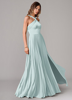 Azazie Afra Bridesmaid Dresses Mist A-Line Pleated Stretch Satin Dress image3