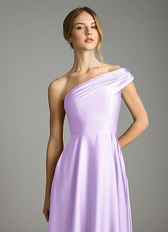 Azazie Melanie Vestidos de damas de honor Vestido de Lila de Satén Elástico de Corte en A con Vestidos sin tirantes image6