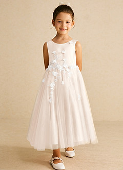 Azazie Tillie Flower Girl Dresses White Alabaster A-Line Lace Tulle Dress image3