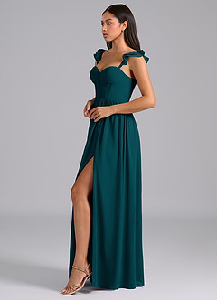 Azazie Denisse Brautjungfernkleider A-Linie Gestreift Chiffon Kleid Kiefer image3