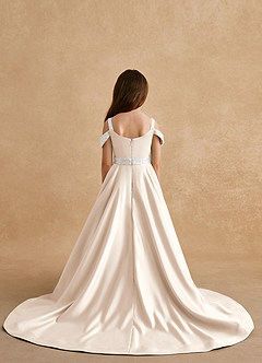 Azazie Jodi Flower Girl Dresses White Alabaster A-Line Matte Satin Dress image2