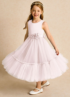 Azazie Miracle Flower Girl Dresses Blushing Pink A-Line Bow Matte Satin Dress image4