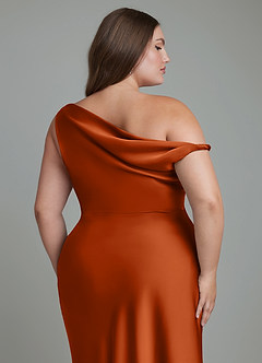 Azazie Emerson Bridesmaid Dresses Burnt Orange Mermaid Off the Shoulder Stretch Satin Dress image13