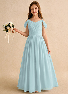 Azazie Chelo Girls Formal Flower Girl Dresses Mist A-Line Pleated Chiffon Dress image3