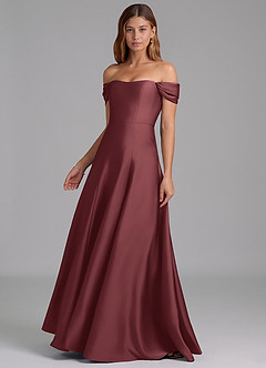 Azazie Seriana Vestidos de damas de honor Vestido de Merlot de Satén Elástico de Corte en A Convertible con Vestidos sin tirantes image3