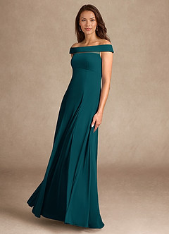 Azazie Ewa Mother of the Bride Dresses Pine A-Line Off the Shoulder Mesh Dress image4