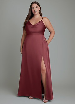 Azazie Sarella Brautjungfernkleider A-Linie Plissee Stretch-Satin Kleid Merlot image10