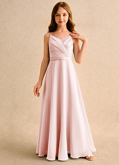 Azazie Umina Girls Formal Flower Girl Dresses Blushing Pink A-Line Pleated Matte Satin Dress image1
