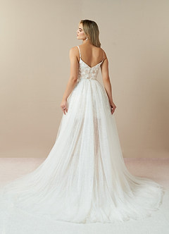 Azazie Maylie At-home Try On Dresses Diamond White Champagne Lace Tulle Dress image2