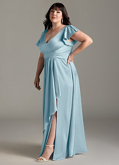 Azazie Omari Brautjungfernkleider A-Linie Stretch-Satin Kleid Stimmungsvolles Blau image11