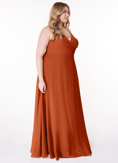 Azazie Davis Brautjungfernkleider A-Linie V-Hals Chiffon Kleid Gebranntes Orange image10