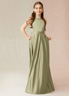 Azazie Arianthe Junior Pistachio A-Line with Pockets Stretch Satin Dress image4